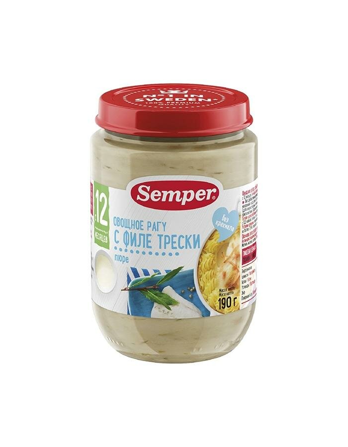 

Пюре Semper овощное рагу с филе трески с 12 месяцев, 190 г
