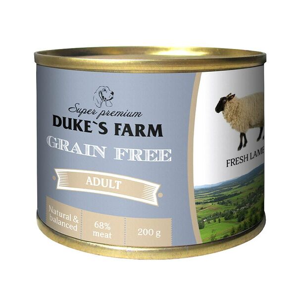 Корм для собак DUKE'S FARM Grain Free беззерновой ягненок, клюква, шпинат банка