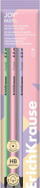 Набор карандашей ErichKrause JOY Pastel пластиковые с ластиком HB 4шт