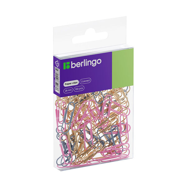 Скрепки Berlingo 28мм, цветные, розовый+золотой, 100шт