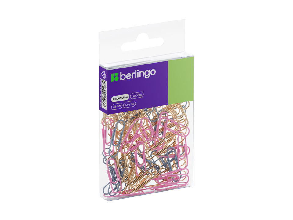 

Скрепки Berlingo 28мм, цветные, розовый+золотой, 100шт