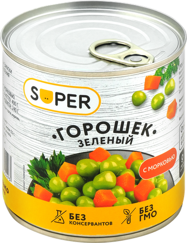 

Горошек зеленый SUPER с морковью, 400 г