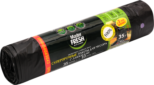 

Пакеты для мусора MASTER FRESH суперпрочные, с завязками 35л, черные, усиленное дно, 10шт