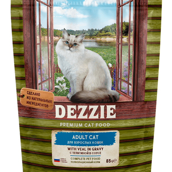 Влажный корм Dezzie для взрослых кошек Adult с телятиной в соусе 85 г