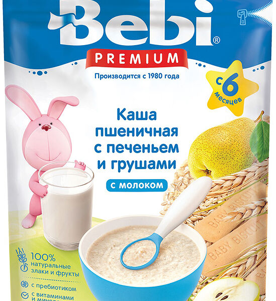 Каша молочная Bebi Premium Пшеничная печенье с грушами сухая с 6 месяцев