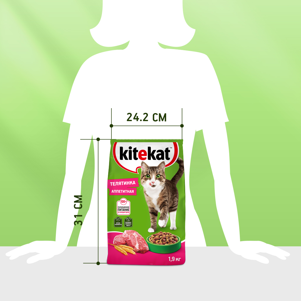 

Сухой полнорационный корм Kitekat Телятинка аппетитная для взрослых кошек 1.9 кг