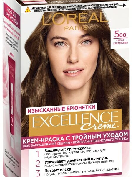 Крем-краска для волос Loreal Paris Excellence Creme Светло-каштановый 500