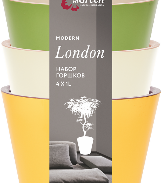 Набор горшков д/цветов InGreen London D125мм 1л 4шт с дренажн вст микс