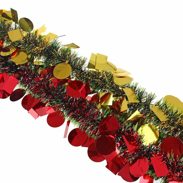 Сноу бум мишура норка двухцветная, с декором, пвх, 6х200см, 2 цвета (красный, золото) в ассортименте