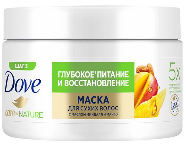 Маска для волос `DOVE` ГЛУБОКОЕ ПИТАНИЕ И ВОССТАНОВЛЕНИЕ с маслом миндаля и манго (для сухих волос) 300 мл
