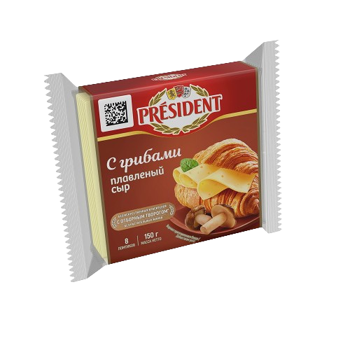 Сыр плавленый ломтевой с грибами жир. 40% 150г Президент