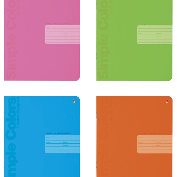 Тетрадь Альт Простые Цвета однотонная в клетку, 12 листов 1шт в ассортименте