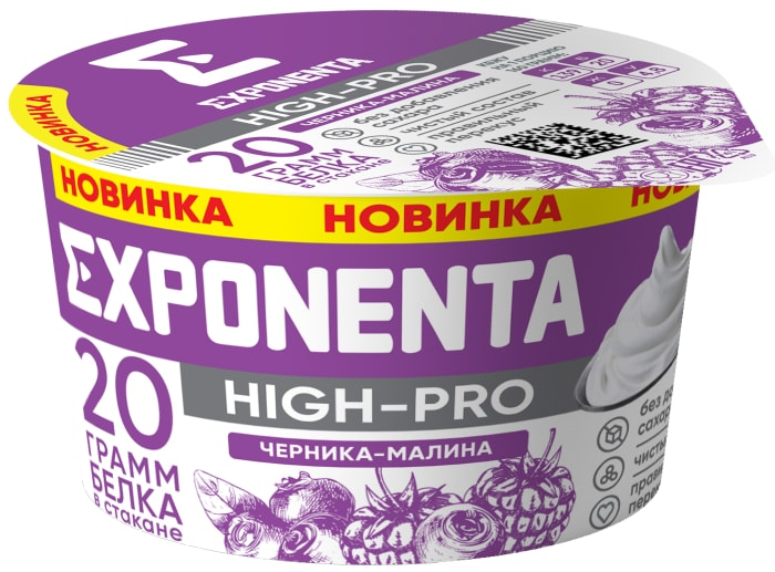 

Йогурт EXPONENTA HIGH-PRO Черника-малина с повышенным содержанием белка 160 г