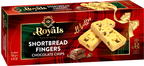 

Печенье сливочное ROYALS Shortbread с кусочками шоколада 135 г, Польша