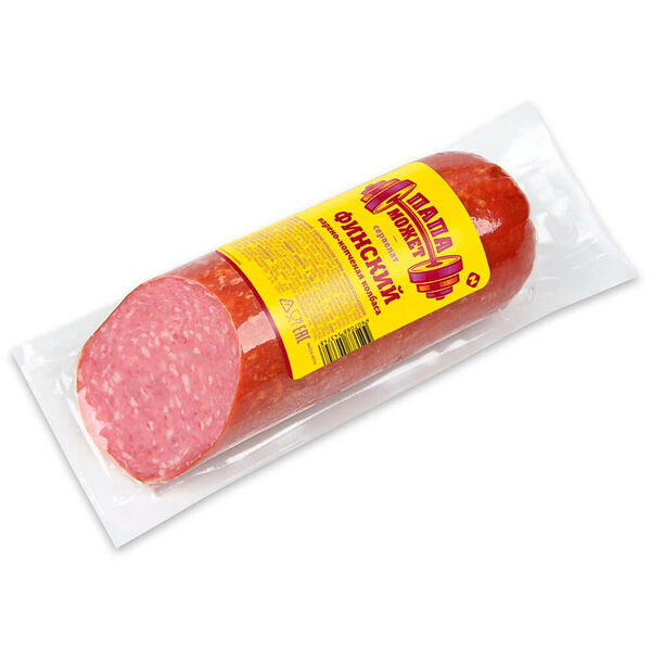 Колбаса сервелат финский 350 г варено-копченая вакуумная упаковка срез папа может колбасное изделие