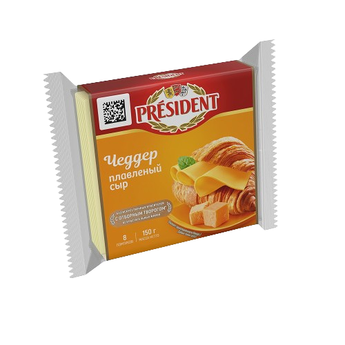 Сыр плавленый ломтевой Чеддер жир. 40% 150г Президент