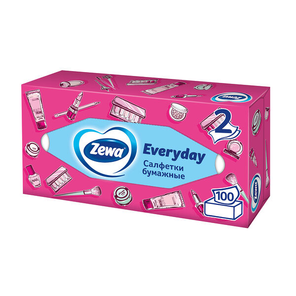 Салфетки бумажные в коробке Zewa Everyday, 2 слоя, 100 шт