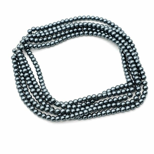 Бусины стеклянные на нитке, 6 мм, длина 40см(SB-27 графит)