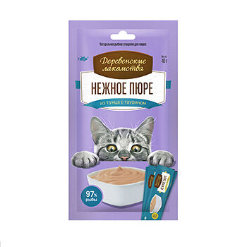 Лакомство для кошек Деревенские лакомства Нежное пюре из тунца, 4х10г