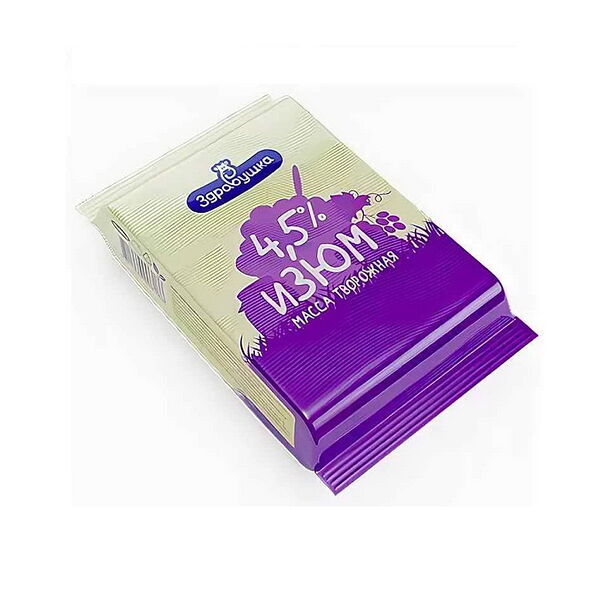 Масса творожная сладкая с изюмом жир. 4.5% вес 200г пачки Здравушка