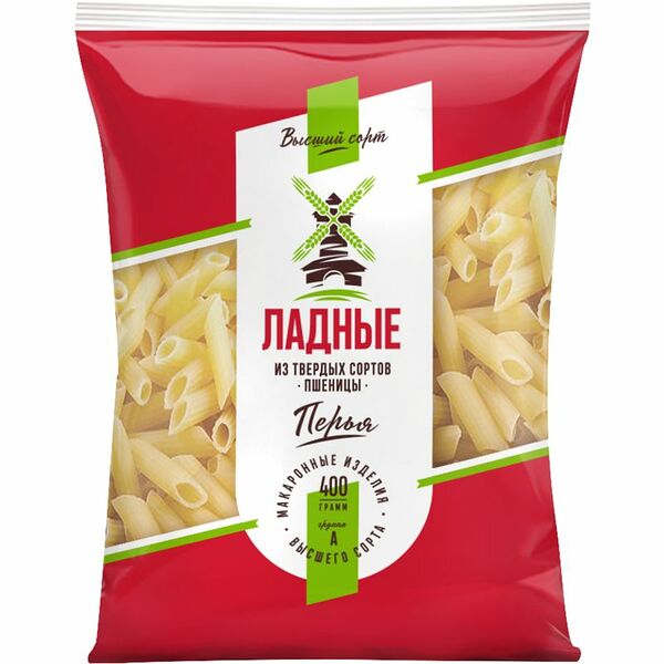 Макароны Ладные перья группа А из муки высшего сорта, 400г