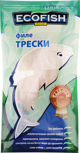 

Треска замороженная ЭКОФИШ филе с кожей, 400г