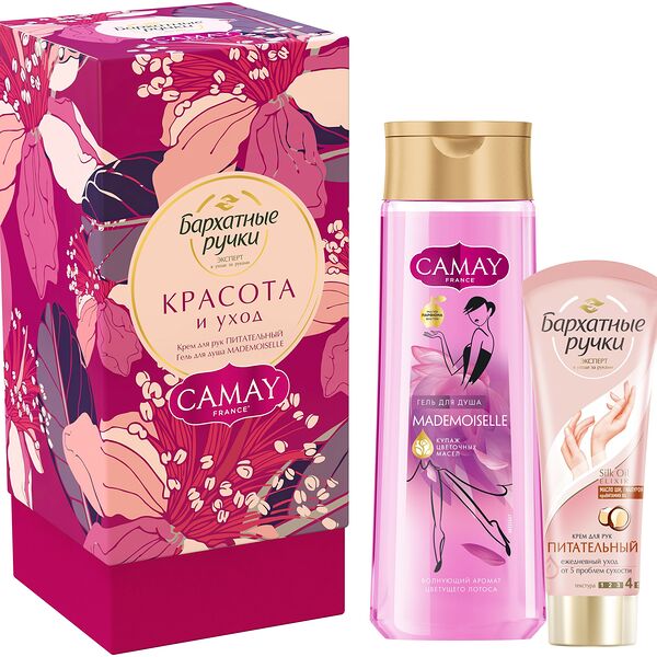 Подарочный набор Бархатные Ручки Крем для рук Питательный 80 мл и Гель для душа 250 мл Camay Mademoiselle 