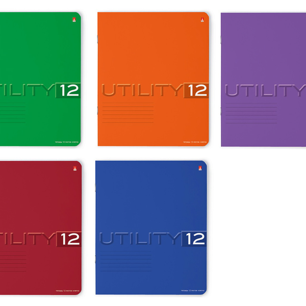 Тетрадь Альт Utility однотонная в клетку, 12 листов 1шт в ассортименте