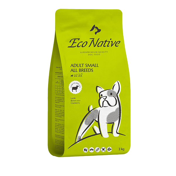 Сухой корм для собак мелких пород Eco Native Lamb SUPERPREMIUM из мяса степного ягненка с бурым рисом и лесной клюквой 2 кг