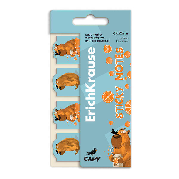 Клейкие закладки бумажные ErichKrause Happy Capy, 67X25 мм, 80 листов