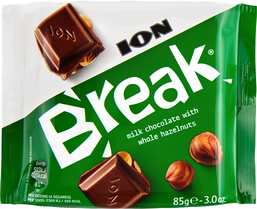 Плитка шоколадная ION Break молочный шоколад с фундуком, 85г