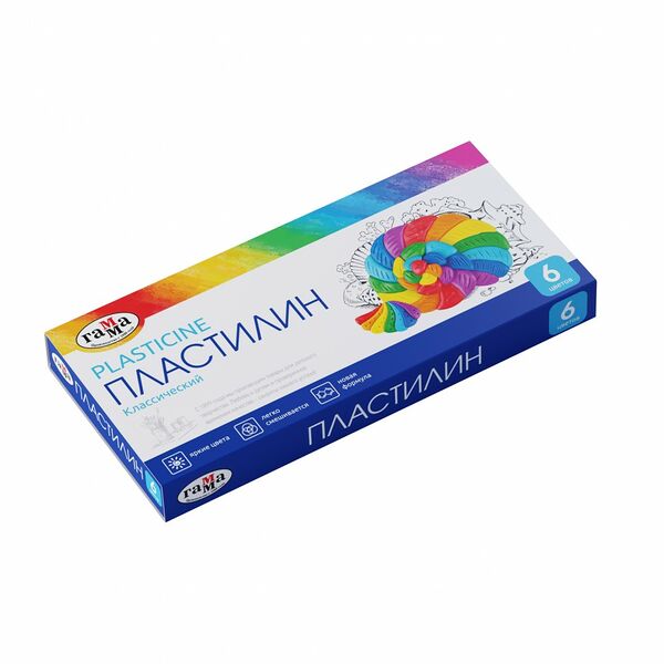 Пластилин Гамма классический, 6 цветов, со стеком, 120г