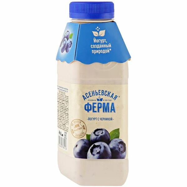 Йогурт Асеньевская Ферма питьевой черника 1.5%, 330г