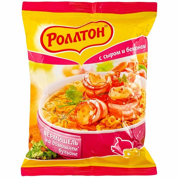 Вермишель Роллтон на домашнем бульоне с сыром и беконом 60г