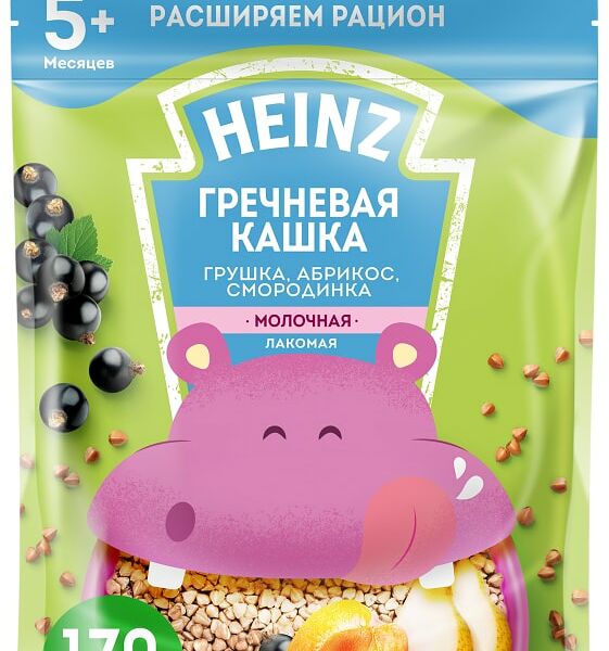 Каша Heinz Гречневая Лакомая Груша-Абрикос-Смородина молочная с 5 месяцев 170г