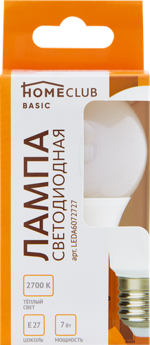

Лампа светодиодная Homeclub A60 E27 7Вт 2700К