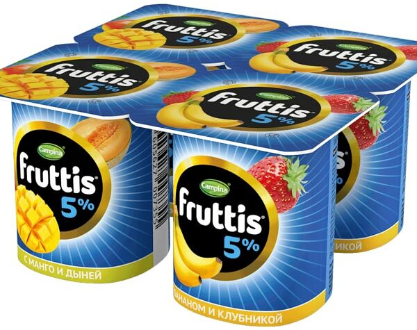 Продукт йогуртный Fruttis Сливочное лакомство Дыня-Манго Банан-Клубника 5% 4шт*115г