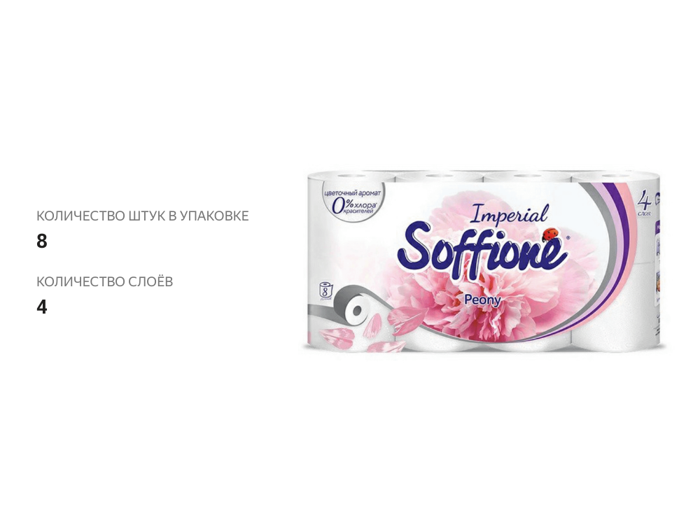 

Туалетная бумага Soffione Imperial Peony 4 слоя, 8 рулонов