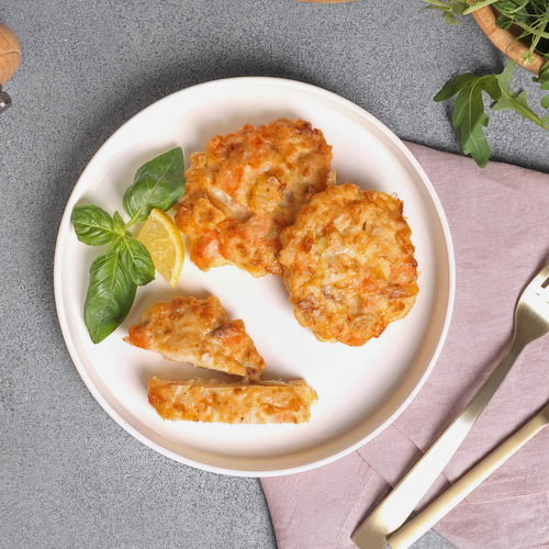 

Оладьи рыбные из трески с лососем, 100 г