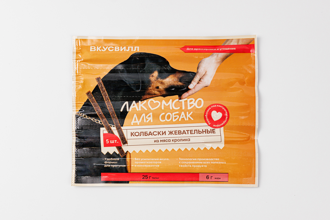 

Колбаски жевательные для собак ВкусВилл из мяса кролика 25 г
