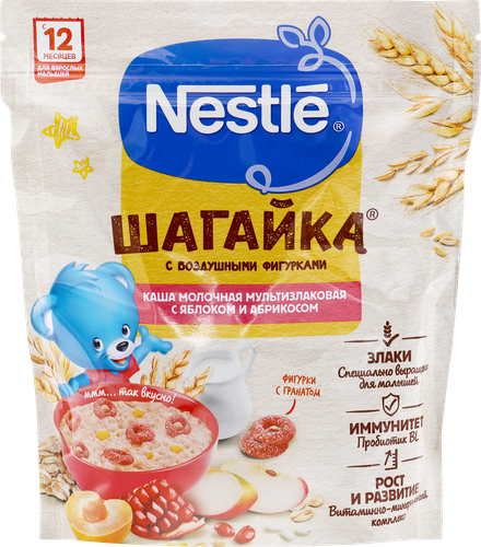 

Каша Nestle Шагайка молочная мультизлаковая с яблоком и воздушными фигурками с 12 месяцев 190г