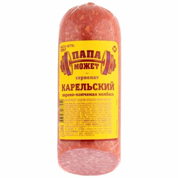 Колбаса варено-копченая Папа Может Сервелат Карельский 280 г