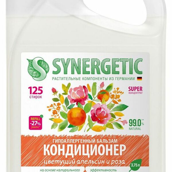 Кондиционер для белья биоразлагаемый гипоаллергенный Synergetic Цветущий апельсин и роза 3750 мл