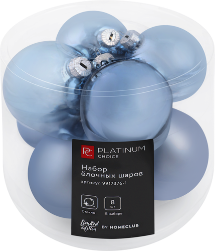 

Набор елочных шаров Platinum choice 7 см стекло голубой 8 шт.
