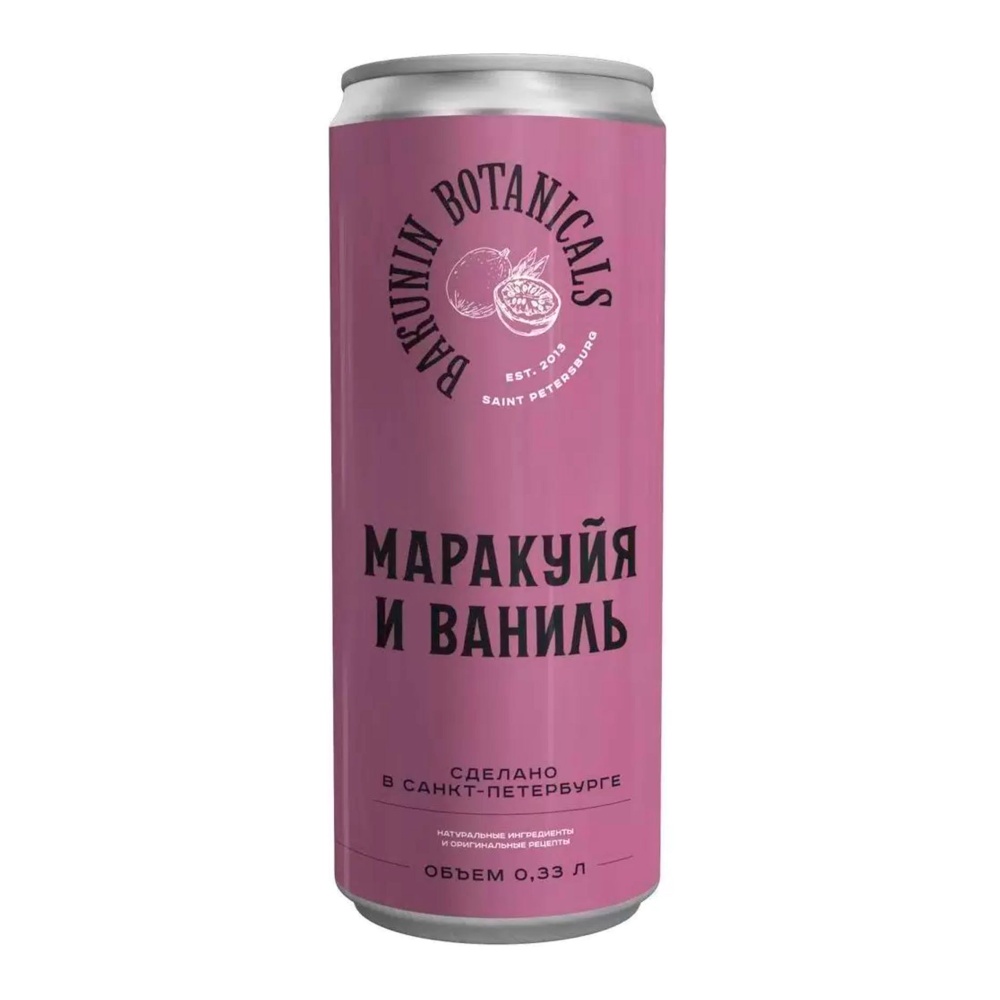 

Напиток газированный Bakunin Botanicals Маракуйя и ваниль безалкогольный, 330 мл