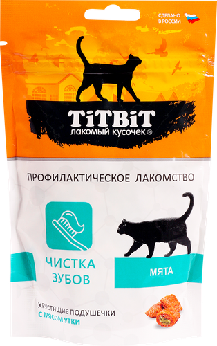 

Лакомства для кошек и котят Titbit Хрустящие подушечки для чистки зубов утка 60 г
