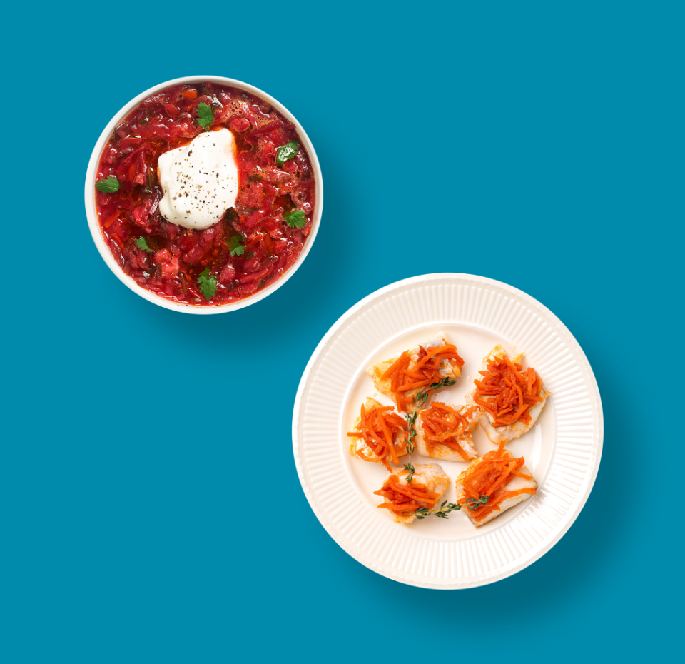 

Ланч Борщ «Уже готово» 270 г, + Филе трески под маринадом «Уже готово» 300 г, Россия