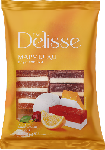 Мармелад Delisse двухслойный со вкусами апельсина, вишни и пломбира 300 г