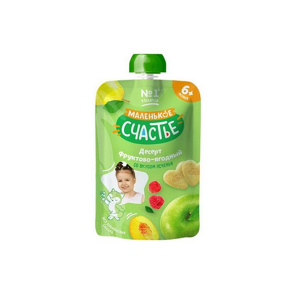 Пюре фруктовое Маленькое счастье Фрукт-ягод десерт со вк печ 90г дой-пак ДП