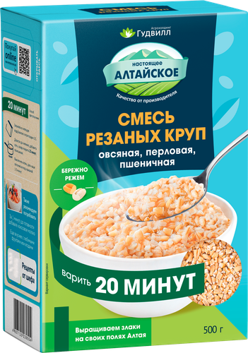 

Хлопья Гудвилл Резаные крупы Смесь круп овсяная, перловая, пшеничная 500 г